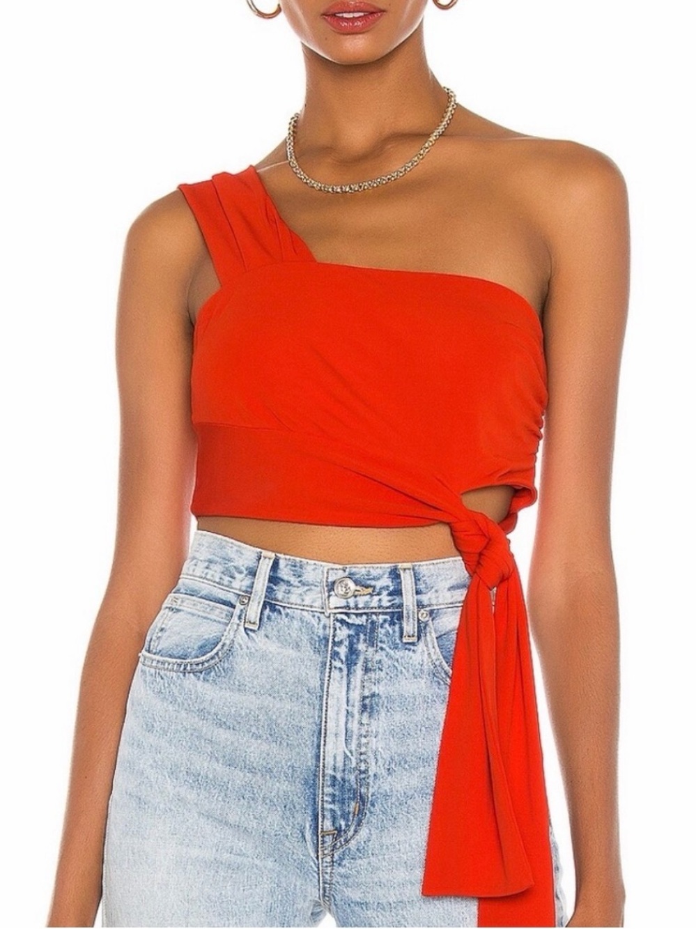 Helmut Lang Bandage Viscose Tie Side Crop Top in Red Orange - L